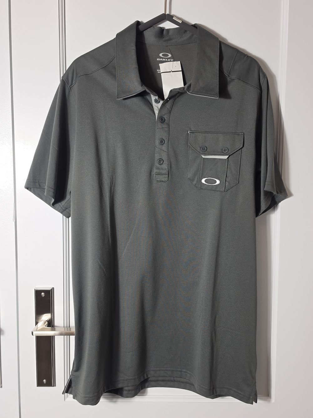 Oakley Men's Dark Gray Short Sleeve Polo with Chest Pocket